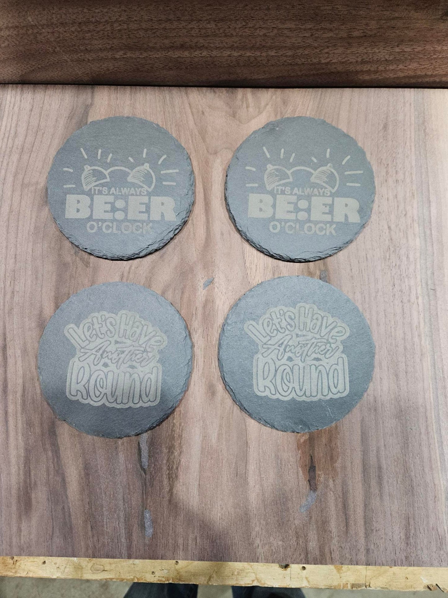 Laser engraved slate coasters